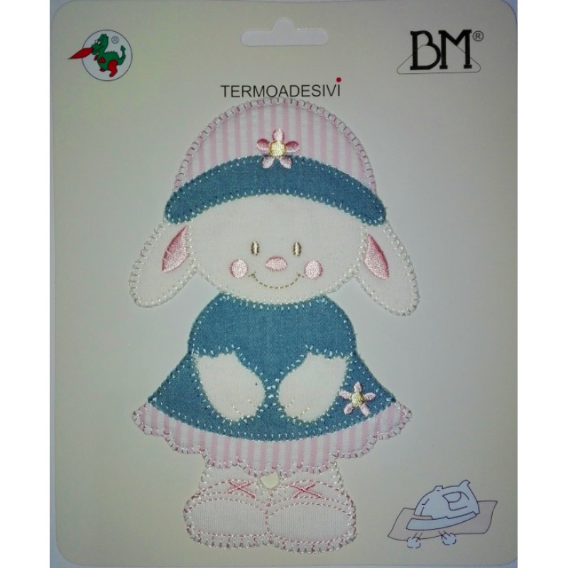 Iron-on Patch - Bunny with Jeans Hat and Dress - Pink